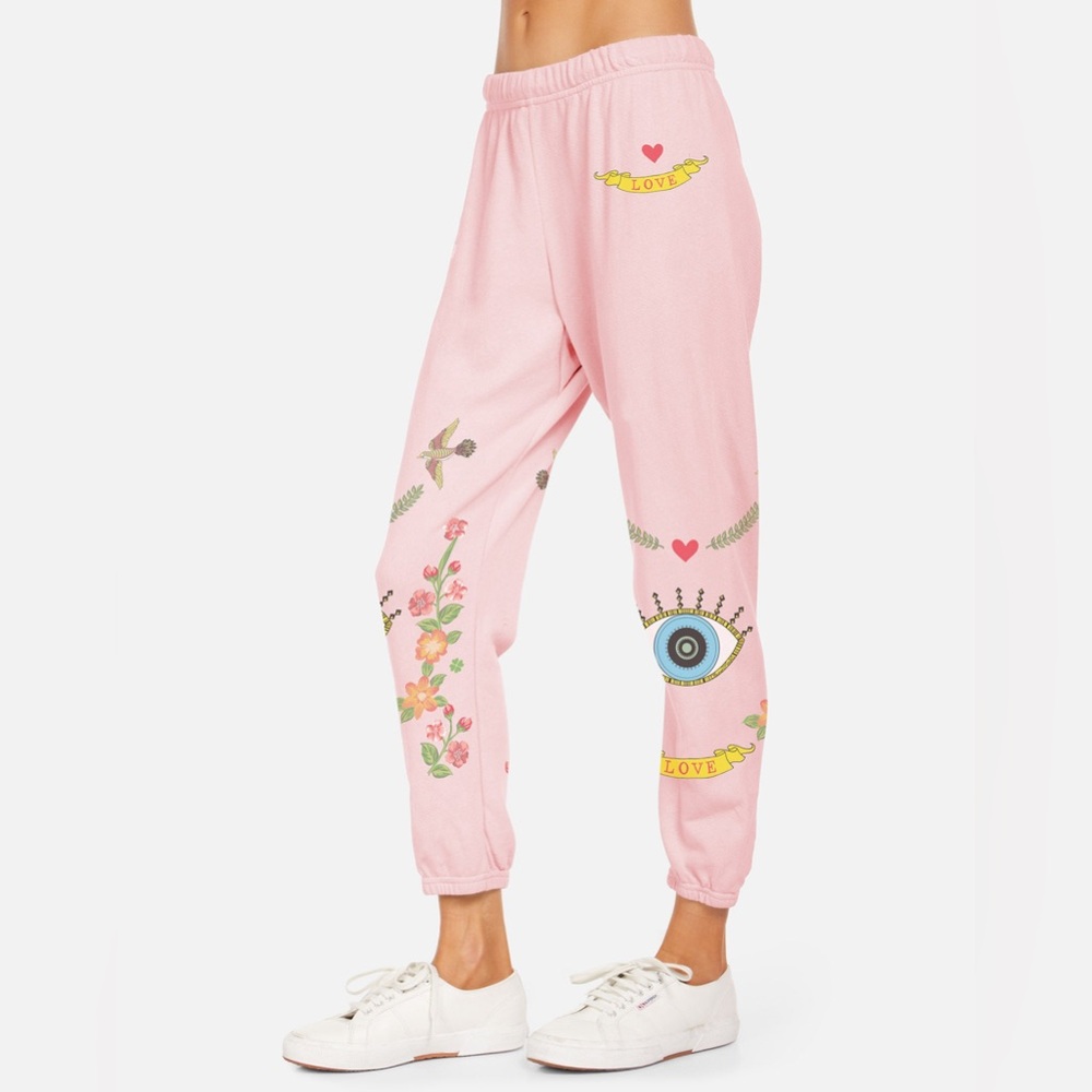 Lauren Moshi Pink Floral & Eye Graphic Joggers - Picture 1 of 11